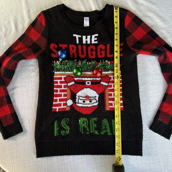 Santa Struggle is Real Ugly Christmas Sweater‎ Fireplace Plaid M (7-9) - Picture 6 of 7